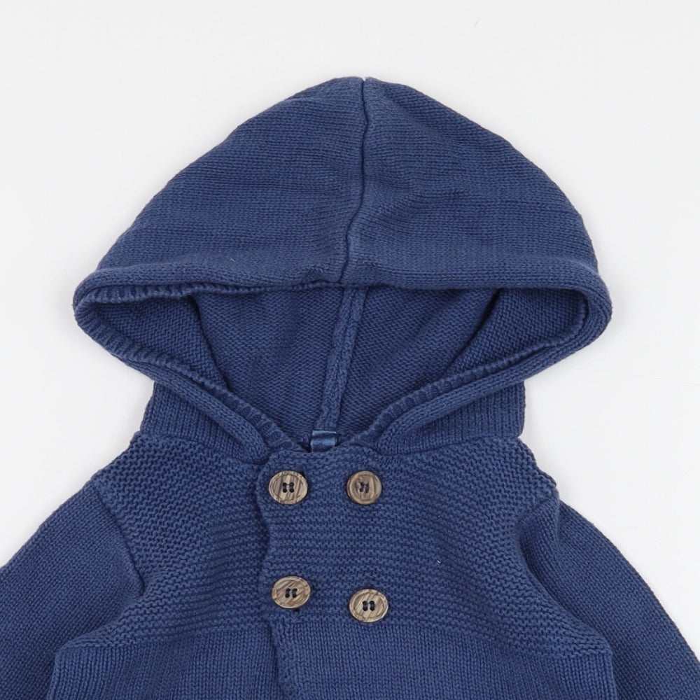 BHS Girls Blue  Cotton Pullover Jumper Size 6-9 Months  Button