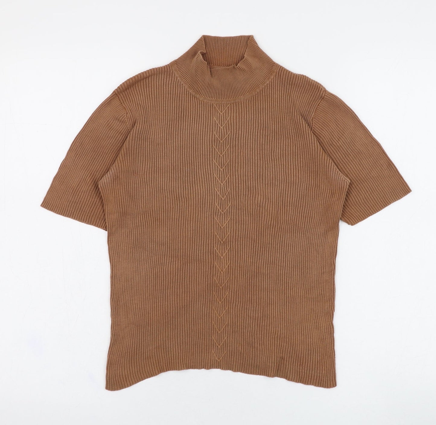 Country Casuals Womens Brown  Polyester Cropped T-Shirt Size M Mock Neck