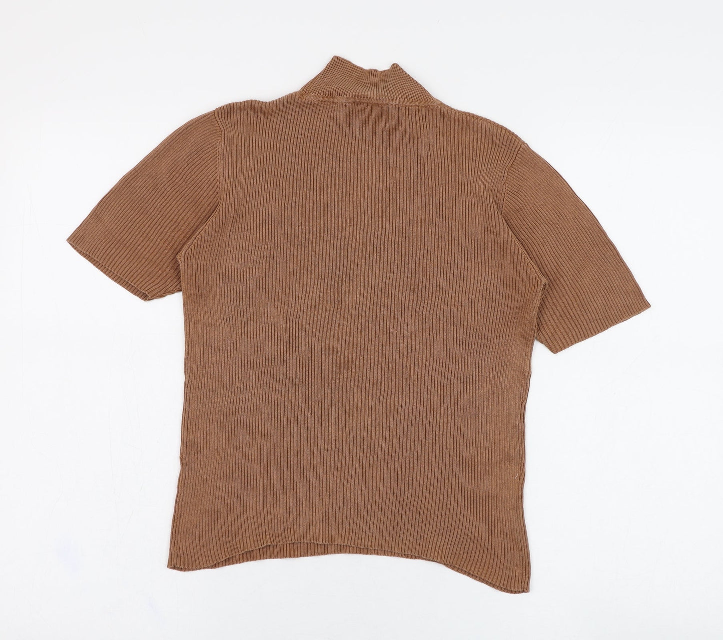 Country Casuals Womens Brown  Polyester Cropped T-Shirt Size M Mock Neck