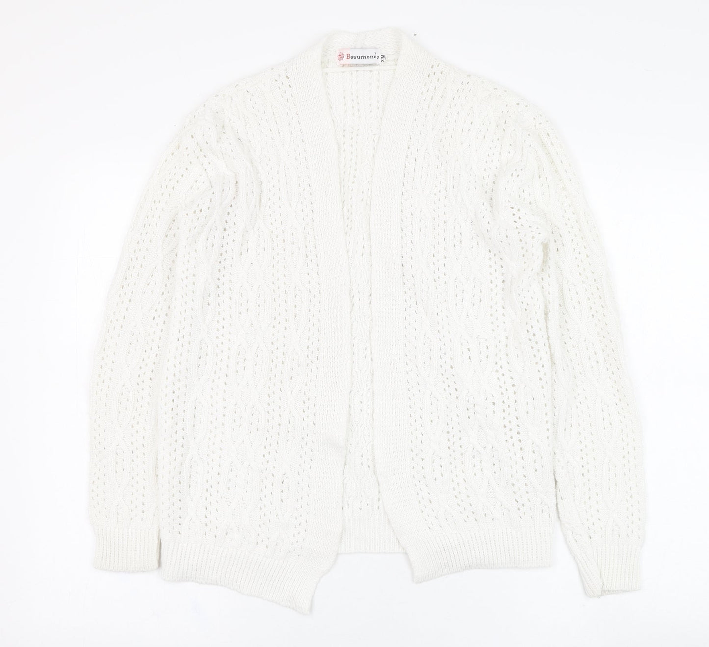 Beaumonde Womens Ivory Square Neck  Polyester Cardigan Jumper Size S
