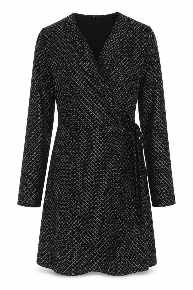Red Herring Womens Black Check Polyester Wrap Dress  Size 10  V-Neck Tie