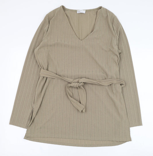 Papaya Womens Brown V-Neck  Polyester Pullover Jumper Size 16