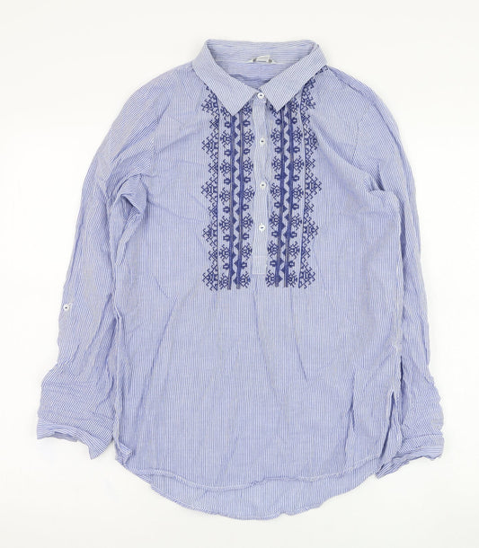 Monsoon Womens Blue Striped Cotton Basic Blouse Size 8 Collared