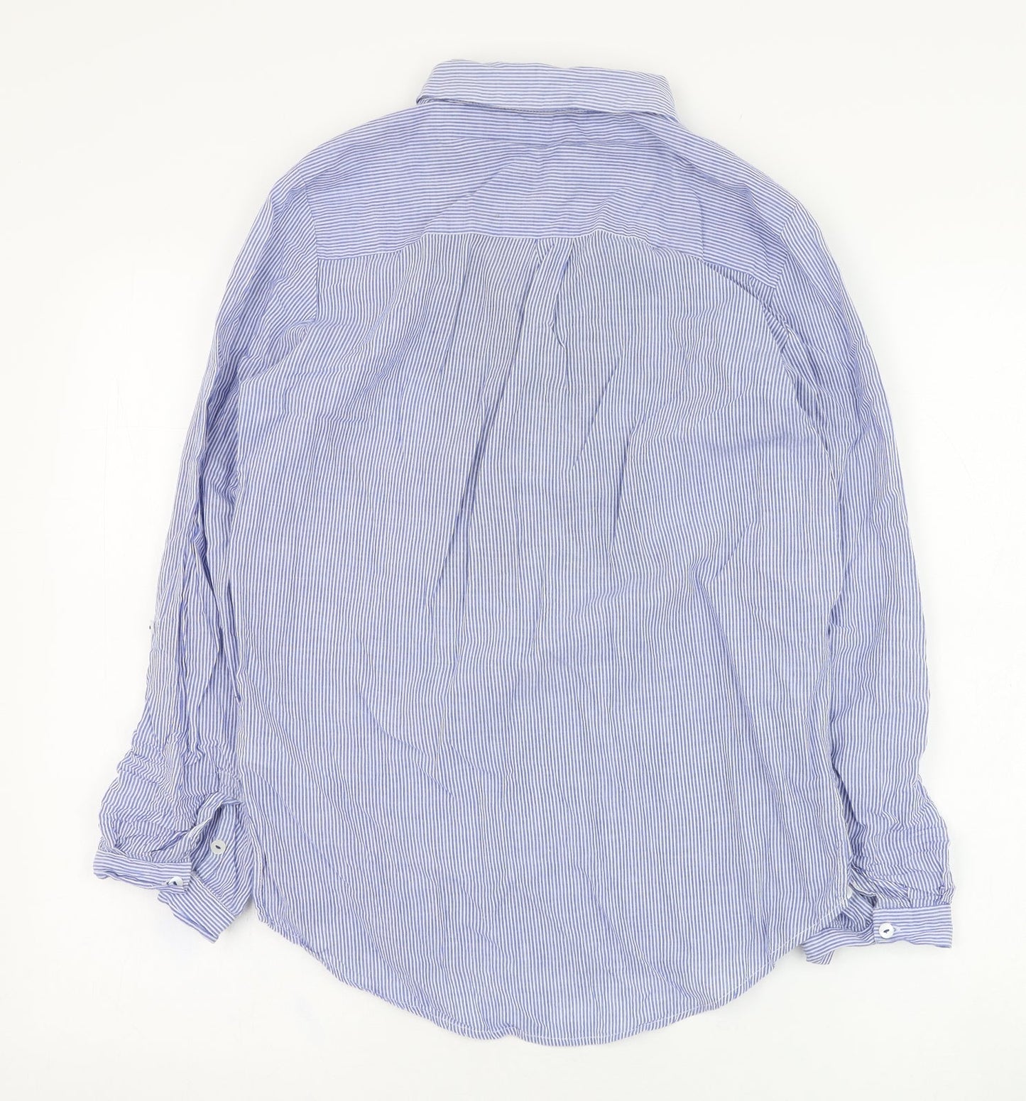 Monsoon Womens Blue Striped Cotton Basic Blouse Size 8 Collared