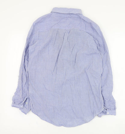 Preloved Monsoon Womens Blue Striped Cotton Basic Blouse Size 8 Collared - Back