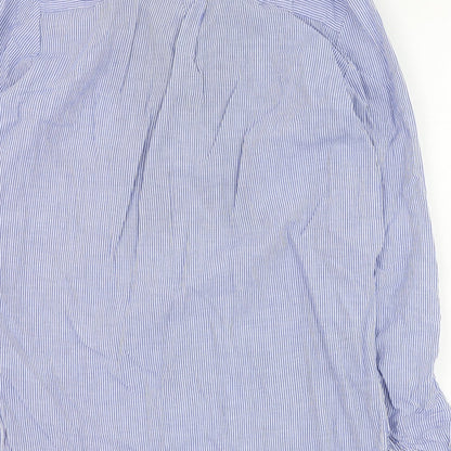 Preloved Monsoon Womens Blue Striped Cotton Basic Blouse Size 8 Collared - Label