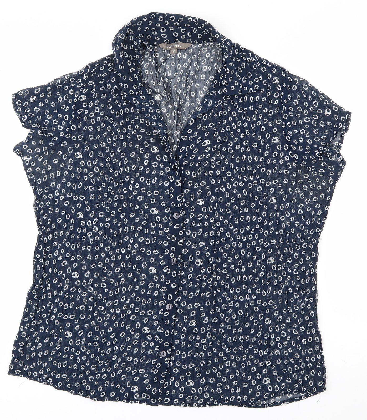 Katrin Womens Blue Geometric Polyester Basic Button-Up Size 14 Collared