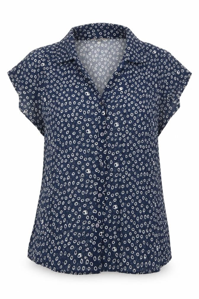 Katrin Womens Blue Geometric Polyester Basic Button-Up Size 14 Collared
