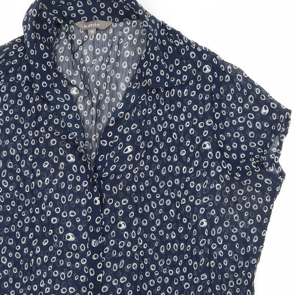 Katrin Womens Blue Geometric Polyester Basic Button-Up Size 14 Collared