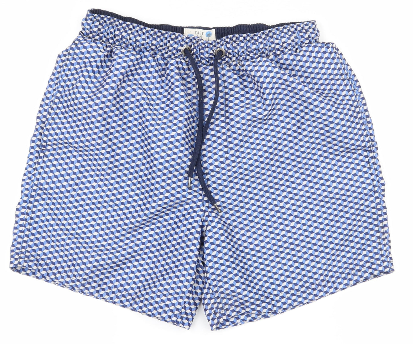 Easy Mens Blue Geometric Polyester Athletic Shorts Size S  Regular Drawstring