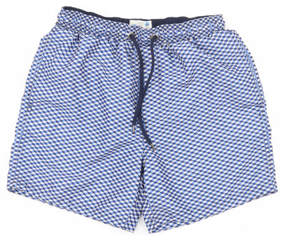 Easy Mens Blue Geometric Polyester Athletic Shorts Size S  Regular Drawstring