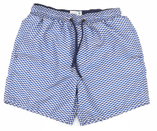 Easy Mens Blue Geometric Polyester Athletic Shorts Size S  Regular Drawstring