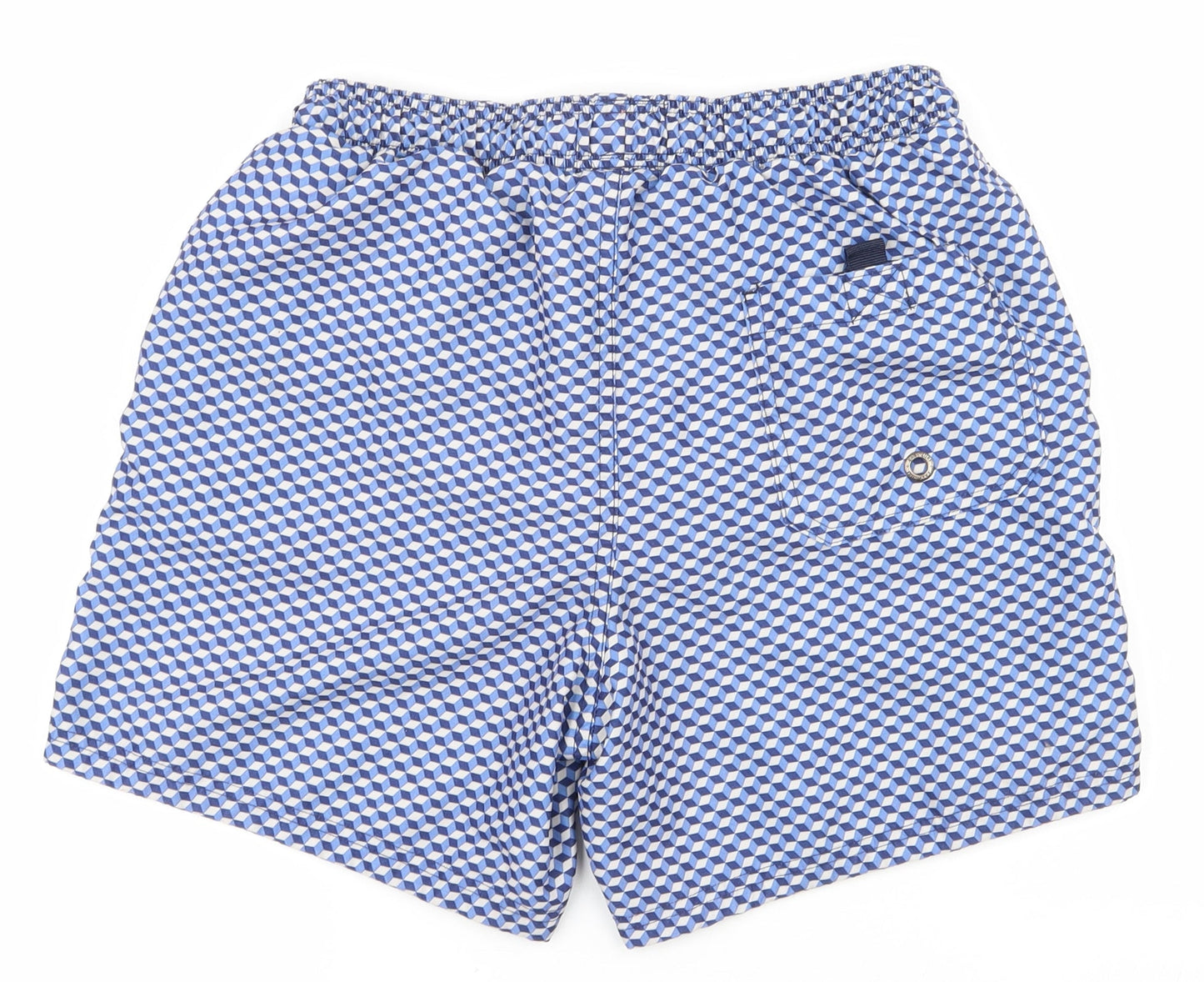 Easy Mens Blue Geometric Polyester Athletic Shorts Size S  Regular Drawstring
