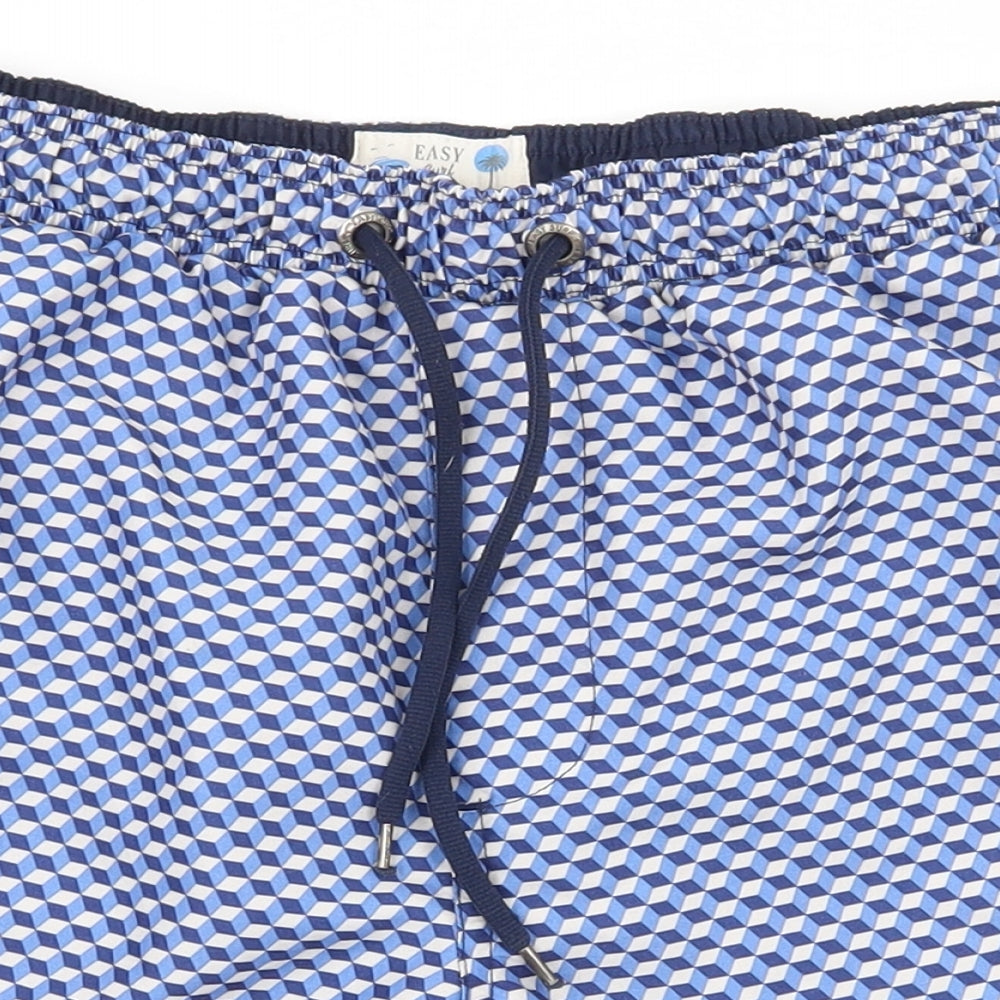 Easy Mens Blue Geometric Polyester Athletic Shorts Size S  Regular Drawstring