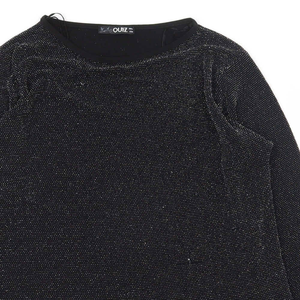 Quiz Womens Black  Nylon Basic T-Shirt Size 10 Round Neck