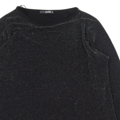 Quiz Womens Black  Nylon Basic T-Shirt Size 10 Round Neck
