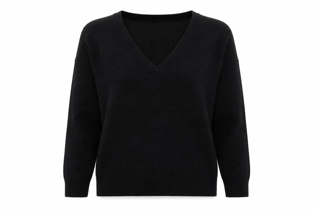M&Co Womens Black V-Neck  Acrylic Pullover Jumper Size L