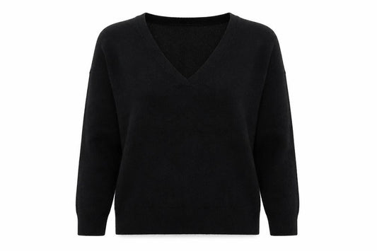 M&Co Womens Black V-Neck  Acrylic Pullover Jumper Size L