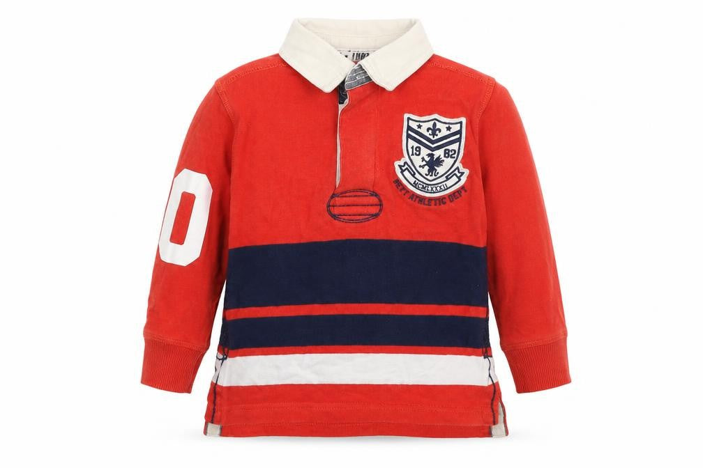 Next Boys Red Colourblock 100% Cotton Pullover Polo Size 3 Years Collared Button