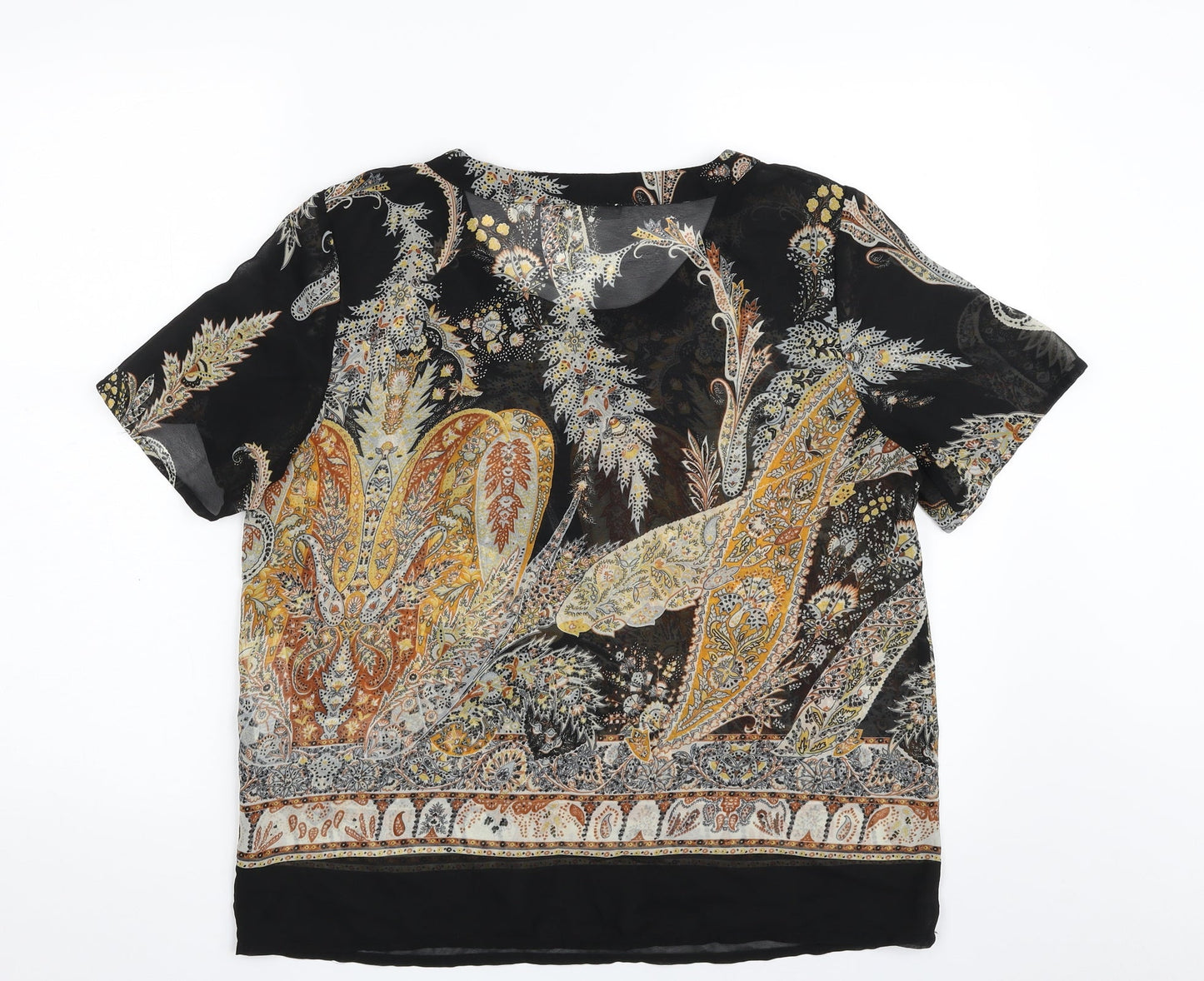 Only Womens Black Paisley Polyester Basic Blouse Size 12 Scoop Neck