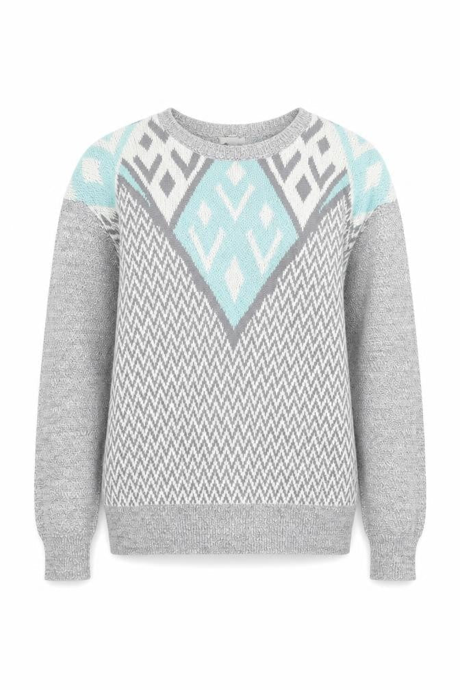 Ecote Womens Grey Crew Neck Herringbone Cotton Pullover Jumper Size S