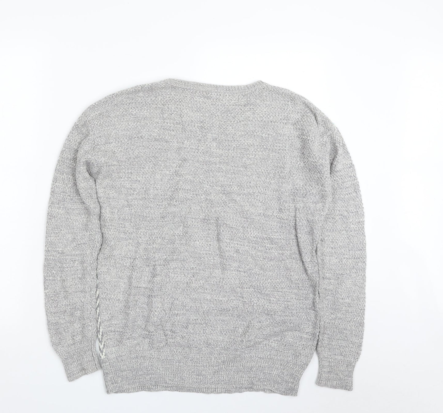 Ecote Womens Grey Crew Neck Herringbone Cotton Pullover Jumper Size S