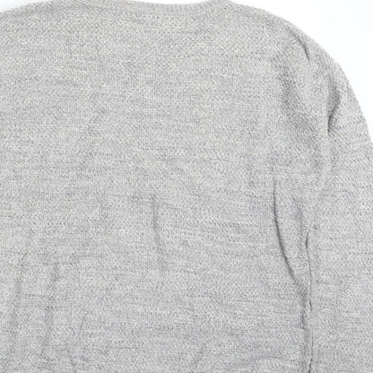 Ecote Womens Grey Crew Neck Herringbone Cotton Pullover Jumper Size S