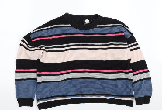 H&M Womens Multicoloured Crew Neck Striped Cotton Pullover Jumper Size S