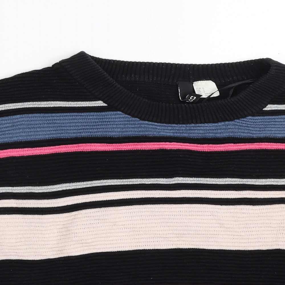 H&M Womens Multicoloured Crew Neck Striped Cotton Pullover Jumper Size S