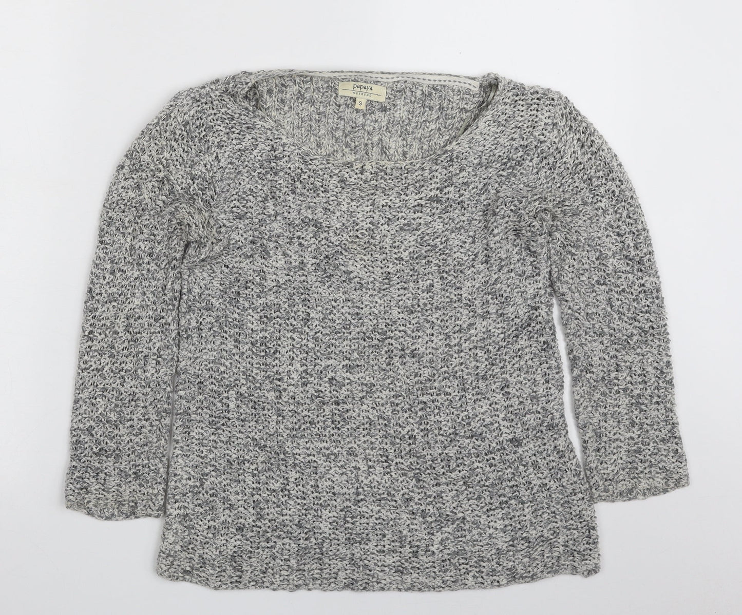 Papaya Womens Grey Boat Neck  Cotton Pullover Jumper Size S