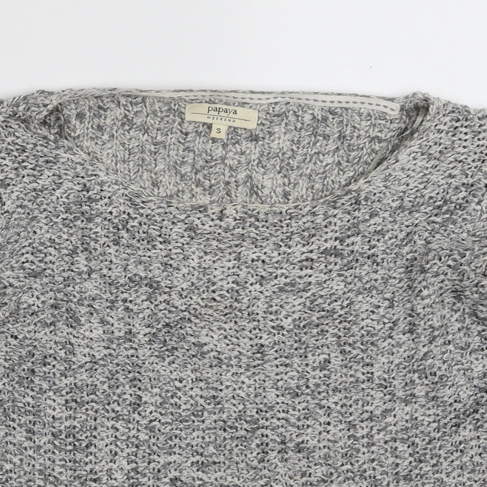 Papaya Womens Grey Boat Neck  Cotton Pullover Jumper Size S