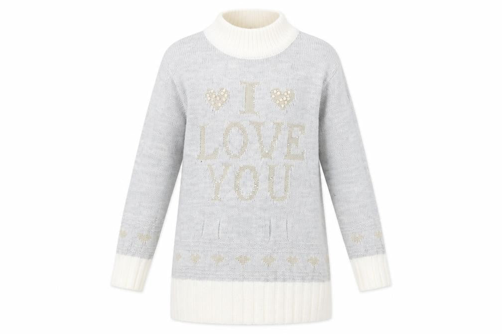 Cincan Girls Grey High Neck  Acrylic Tunic Jumper Size 11-12 Years  Pullover - I Love You