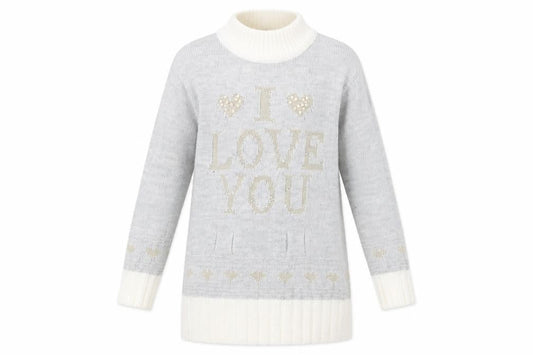 Cincan Girls Grey High Neck  Acrylic Tunic Jumper Size 11-12 Years  Pullover - I Love You