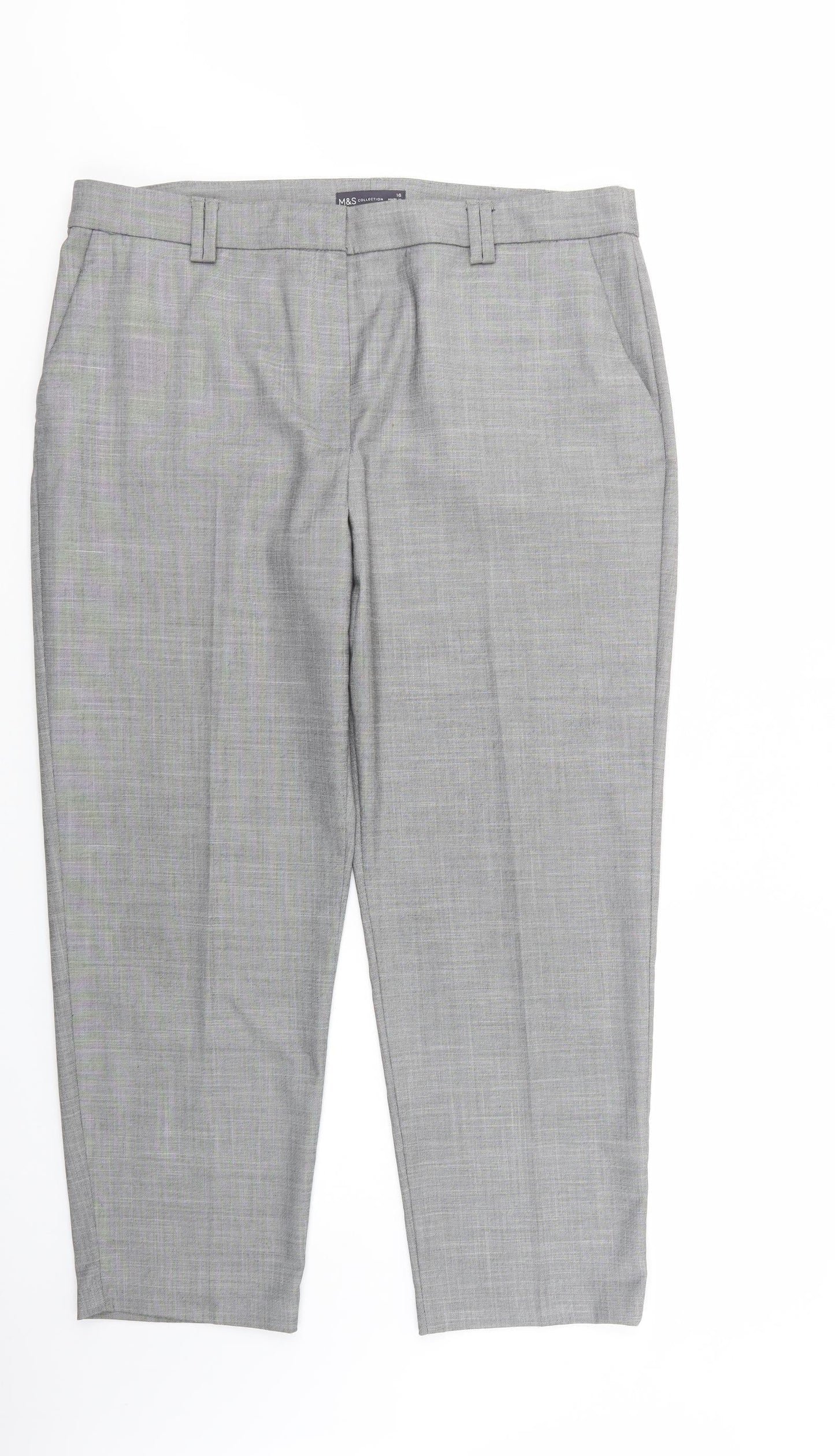Marks and Spencer Womens Grey  Polyester Dress Pants Trousers Size 16 L28 in Regular Button