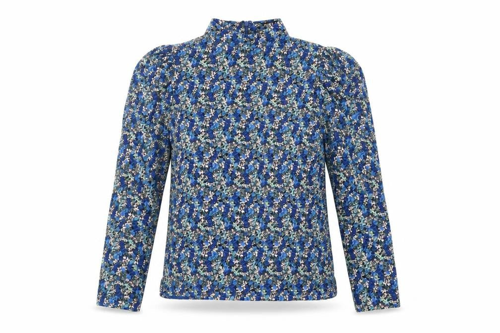 Girl In Mind Womens Blue Floral Polyester Basic Blouse Size 8 Mock Neck