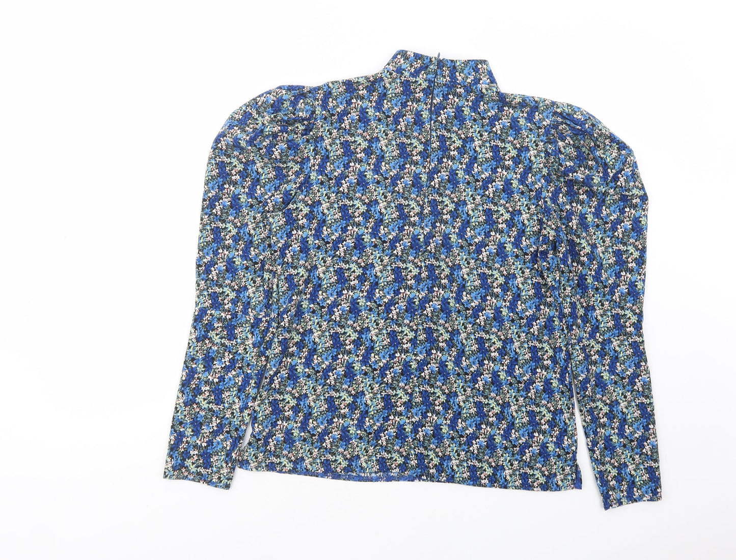 Girl In Mind Womens Blue Floral Polyester Basic Blouse Size 8 Mock Neck