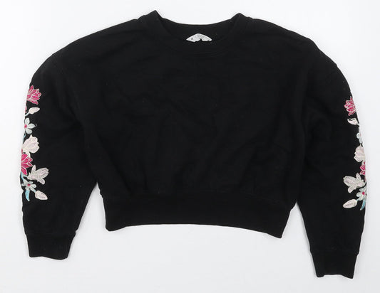 Matalan Girls Black Floral Cotton Pullover Sweatshirt Size 11 Years  Pullover