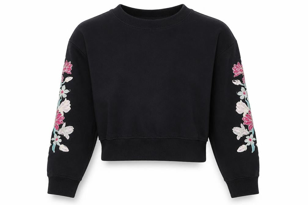 Matalan Girls Black Floral Cotton Pullover Sweatshirt Size 11 Years  Pullover