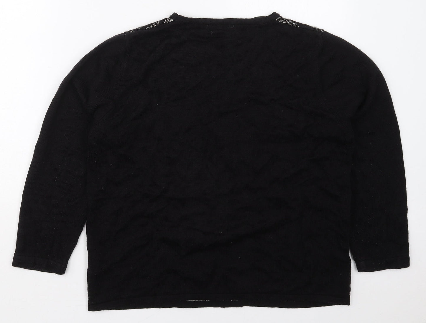 Alexara Womens Black Crew Neck Floral Acrylic Pullover Jumper Size L