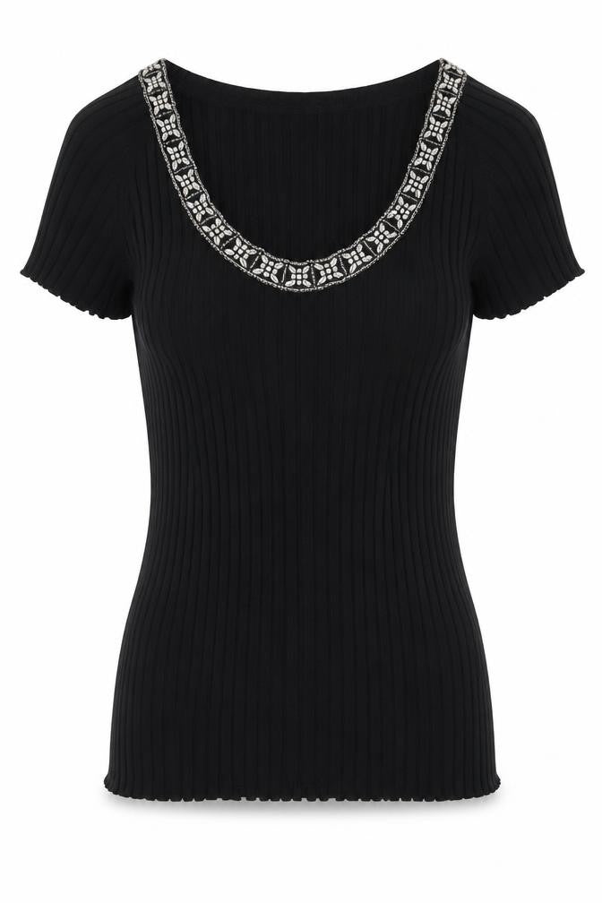 Medici Womens Black  Viscose Basic T-Shirt Size M Scoop Neck