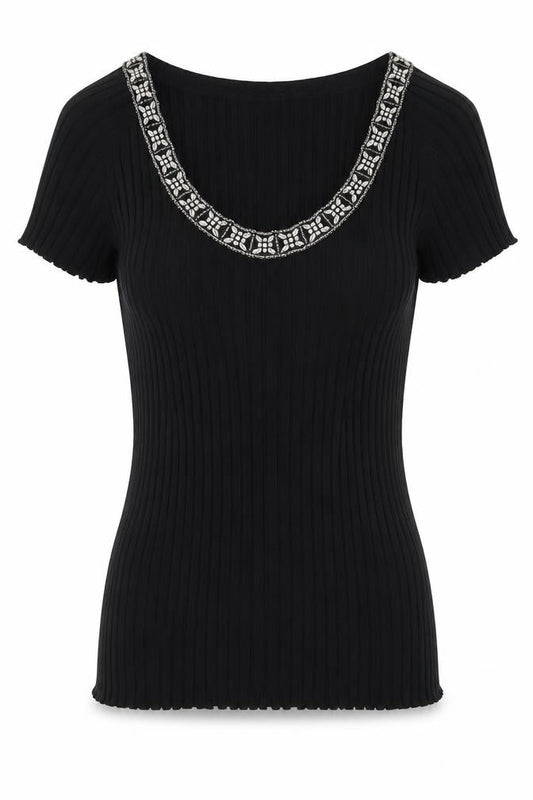 Medici Womens Black  Viscose Basic T-Shirt Size M Scoop Neck