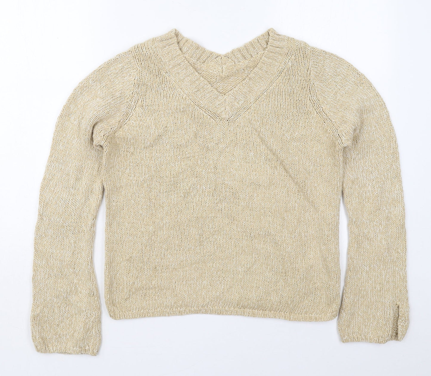 Marks and Spencer Womens Beige V-Neck  Cotton Pullover Jumper Size 14