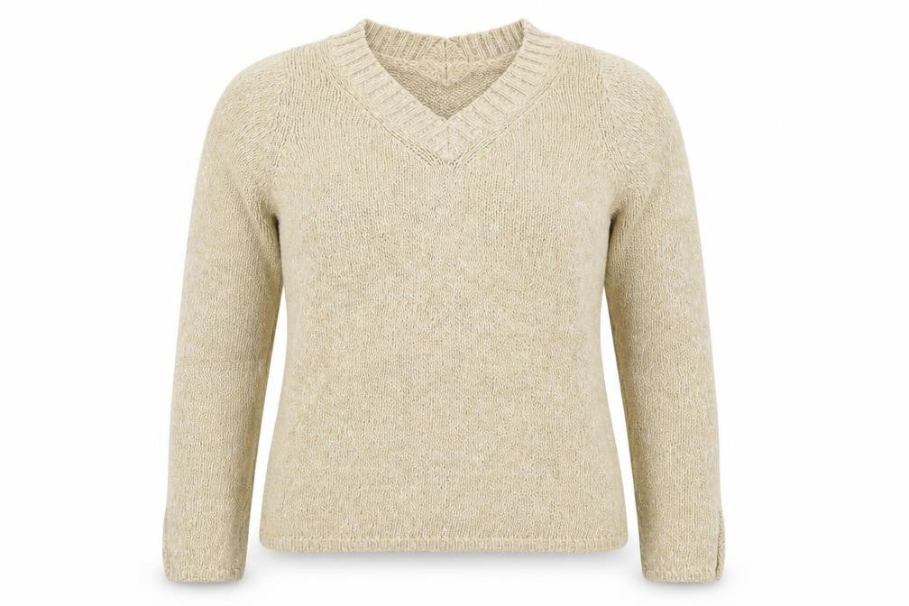 Marks & Spencer Womens Beige V-Neck  Cotton Pullover Jumper Size 14