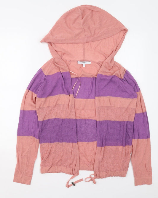 NEXT Womens Pink High Neck Striped Viscose Cardigan Jumper Size 8   - Purple
