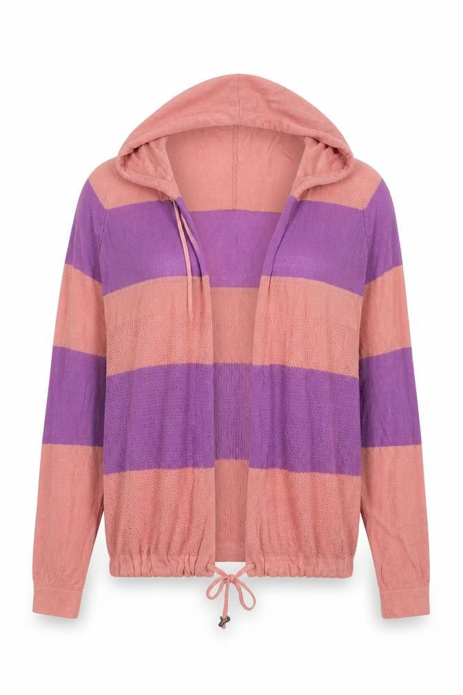 Next Womens Pink High Neck Striped Viscose Cardigan Jumper Size 8   - Purple