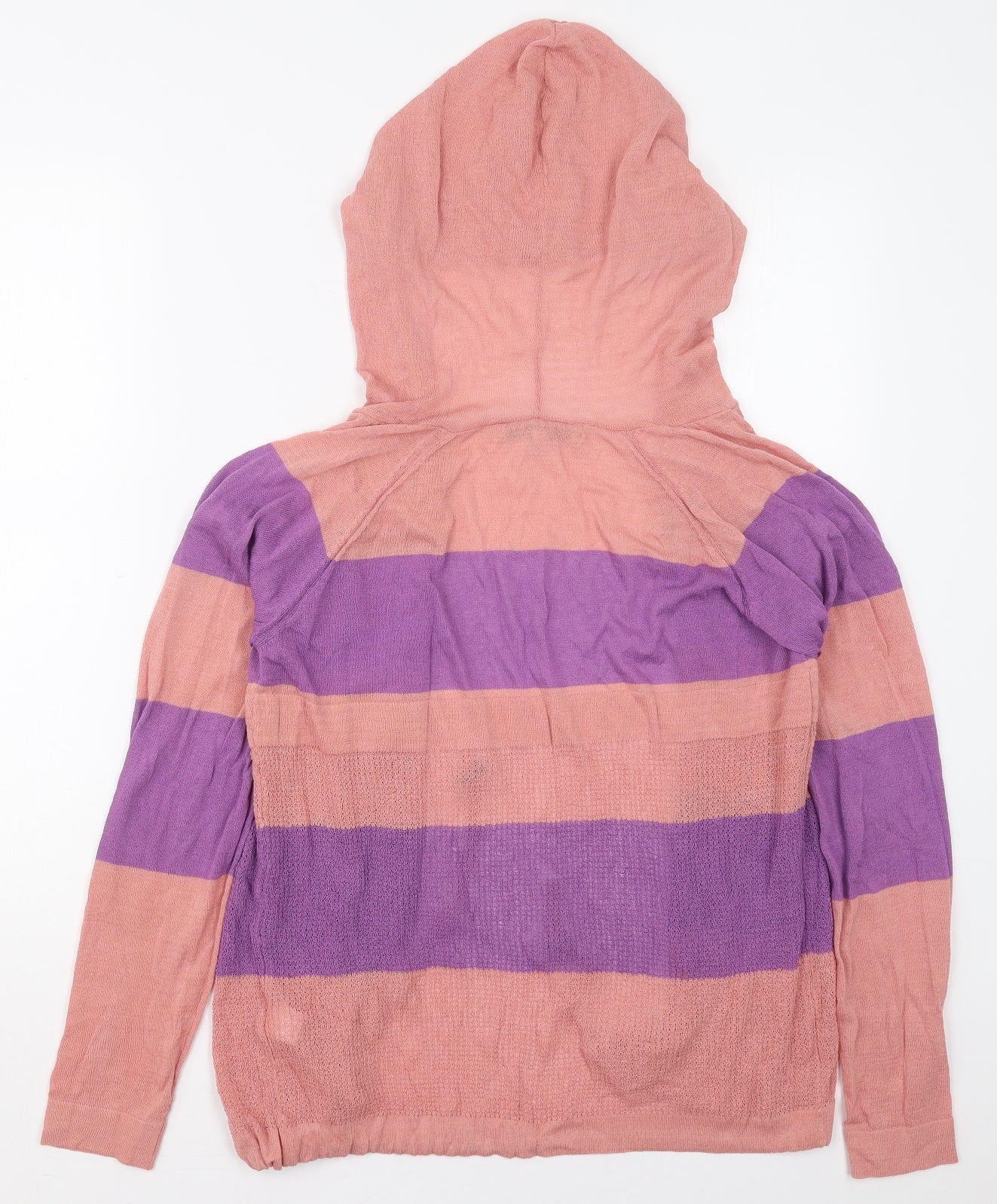 NEXT Womens Pink High Neck Striped Viscose Cardigan Jumper Size 8   - Purple