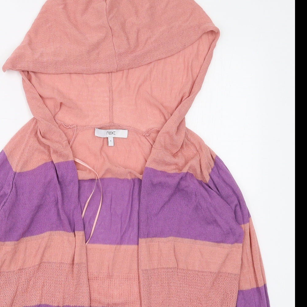 NEXT Womens Pink High Neck Striped Viscose Cardigan Jumper Size 8   - Purple