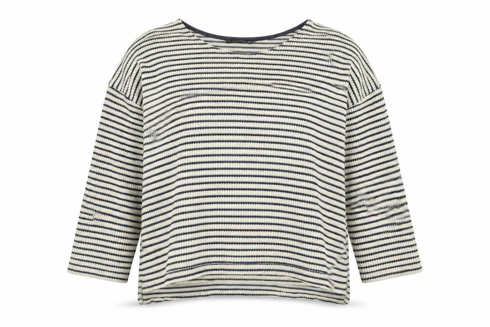 Dunnes Stores Womens Blue Crew Neck Striped Cotton Pullover Jumper Size 14