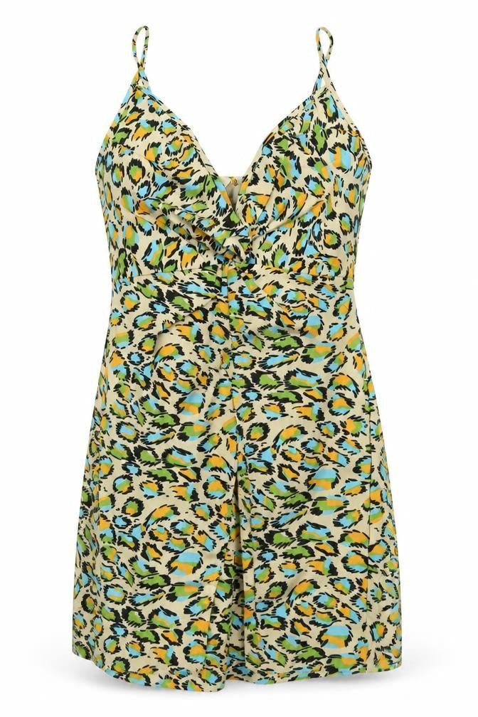 SheIn Womens Multicoloured Animal Print Polyester A-Line  Size L  V-Neck Zip