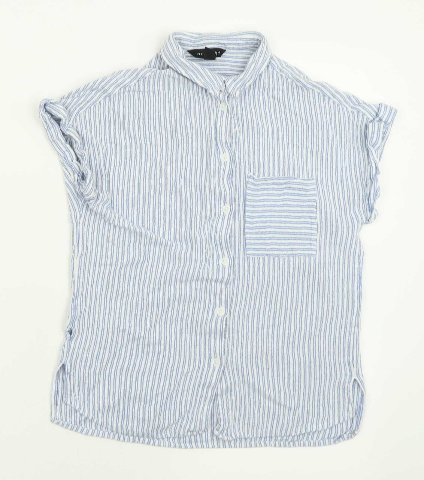 New Look Womens Blue Striped Viscose Basic Button-Up Size 10 Collared